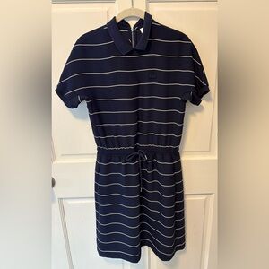 Lacoste navy white striped collared classic preppy dress women’s 32 Xs small